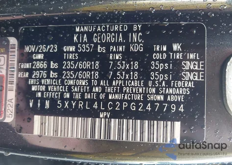 2023 Kia Sorento S from USA, damaged, VIN 5XYRL4LC2PG247794